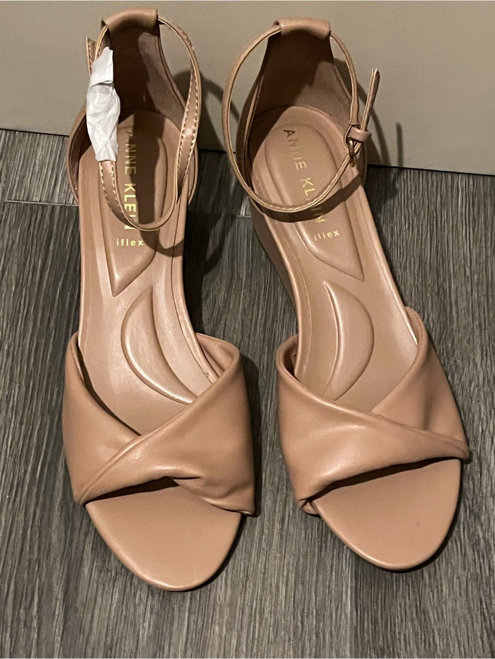 Anne Klein Taupe Crossover Ankle-Strap Sandals
